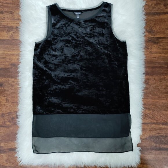 Simply Vera Vera Wang Black Velvet & Sheer Burnout Sleeveless Tunic Top Medium - Picture 6 of 13